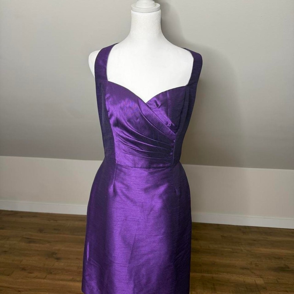Alfred Sung Purple Shantung Cocktail Dress Bridesmaid Wedding Guest Satin Sheath